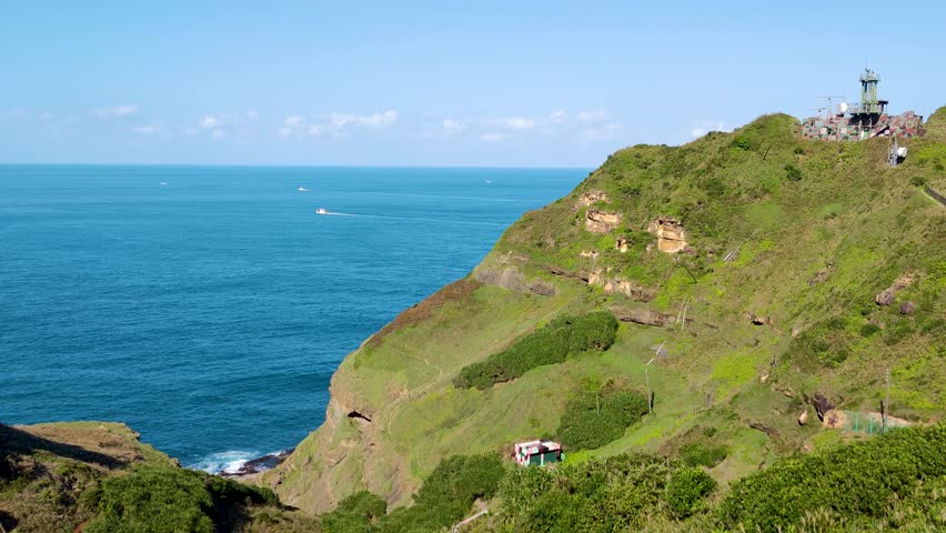 Landscape of Bitoujiao Trail is Scenic walking route along ocean cliffs, featuring a lighthouse, stairs and  lookout pavilions in Bitou Rd  Ruifang District New Taipei City Taiwan - Travel Outdoor  
