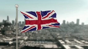 United Kingdom UK Pole flag Against City Blurred Background 3D Rendering - Powered by Shutterstock - Get 15% off with code: PIKWIZARD15
