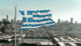 Greece Pole flag Against City Blurred Background 3D Rendering - Powered by Shutterstock - Get 15% off with code: PIKWIZARD15