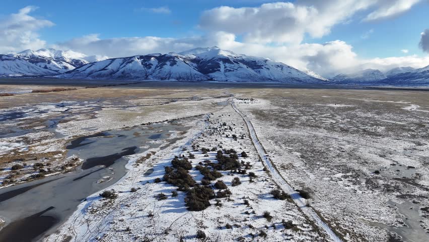 Patagonia Skyline At El Calafate In Santa Cruz Argentina. Snowy Mountains. Road Trip Scenery. Santa Cruz Argentina. Winter Travel. Patagonia Skyline At El Calafate In Santa Cruz Argentina.