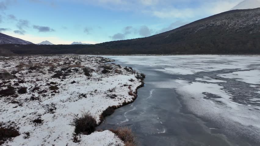 Laguna Negra At Ushuaia In Tierra Del Fuego Argentina. Winter Landscape. Outdoor National Park. Snow Capped Forest. Laguna Negra At Ushuaia In Tierra Del Fuego Argentina.