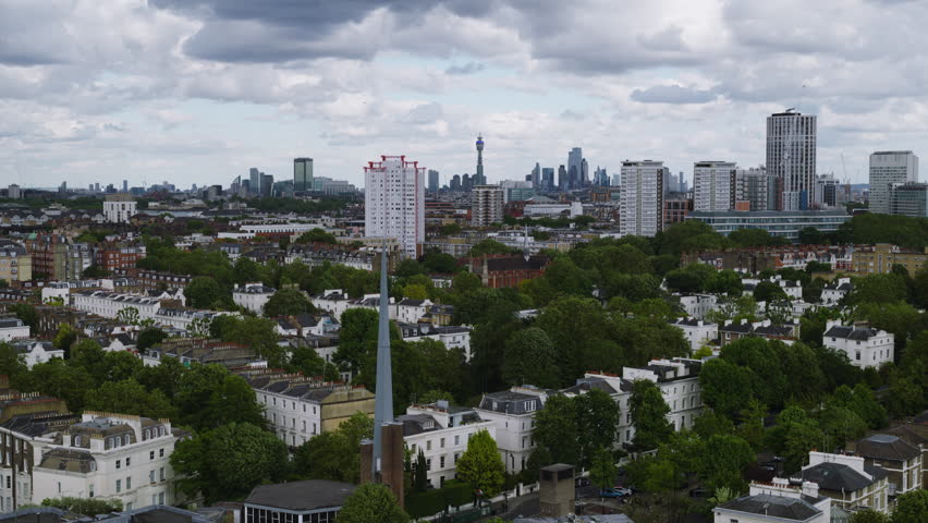 Aerial View Shot of London UK, United Kingdom, posh homes, victorian homes, Maida Vale, Paddington, residential area