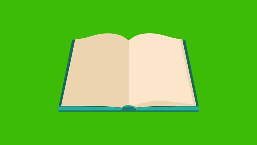 Flipping book pages animation on a green screen background