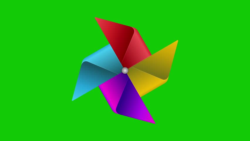 Four color pinwheel animation on green screen background