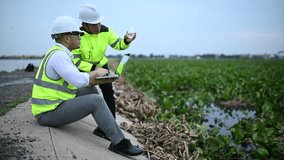 Environmental engineers inspect water quality,Bring water to the lab for testing,Check the mineral content in water and soil,Check for contaminants in water sources. - Powered by Shutterstock - Get 15% off with code: PIKWIZARD15