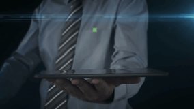 Holding tablet, businessman with tie showing bar chart and FLASH SALE animation. technology, marketing, advertising, sales, digital, interactive - Powered by Shutterstock - Get 15% off with code: PIKWIZARD15