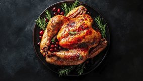 Roasted Turkey With Cranberries And Herbs On Dark Background - Powered by Shutterstock - Get 15% off with code: PIKWIZARD15
