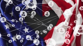 Animating network connections over American flag background. Technology, digital, USA, communication, animation, internet - Powered by Shutterstock - Get 15% off with code: PIKWIZARD15