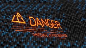 Danger warning and immediate action required text animation over binary code background. Data, alert, cybersecurity, technology, threat, digital - Powered by Shutterstock - Get 15% off with code: PIKWIZARD15