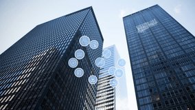 Digital icons and network animation over skyscrapers in cityscape. Technology, innovation, networking, urban, connectivity, future - Powered by Shutterstock - Get 15% off with code: PIKWIZARD15
