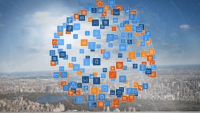 Digital icons and data processing animation over aerial view of cityscape. Technology, urban, futuristic, software, innovation, network - Powered by Shutterstock - Get 15% off with code: PIKWIZARD15