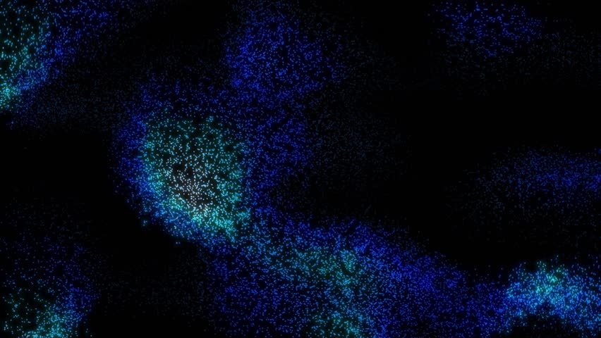 Blue Particle Undulate Abstract 4K Loop features gradient blue particles moving and shifting against a black background in a loop.