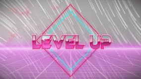 Level up text animation over neon geometric shapes and lines. futuristic, digital, vibrant, modern, design, colorful - Powered by Shutterstock - Get 15% off with code: PIKWIZARD15