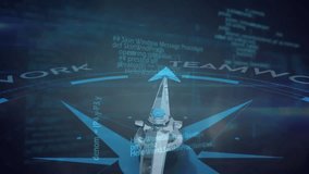 Animation of compass with text over data processing and connections on black background. Global technology, business and digital interface concept digitally generated video. - Powered by Shutterstock - Get 15% off with code: PIKWIZARD15