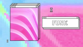 Animation of digital interface with funk text and pink shapes on colourful background. Shapes, colours, backgrounds and digital interface concept digitally generated video. - Powered by Shutterstock - Get 15% off with code: PIKWIZARD15