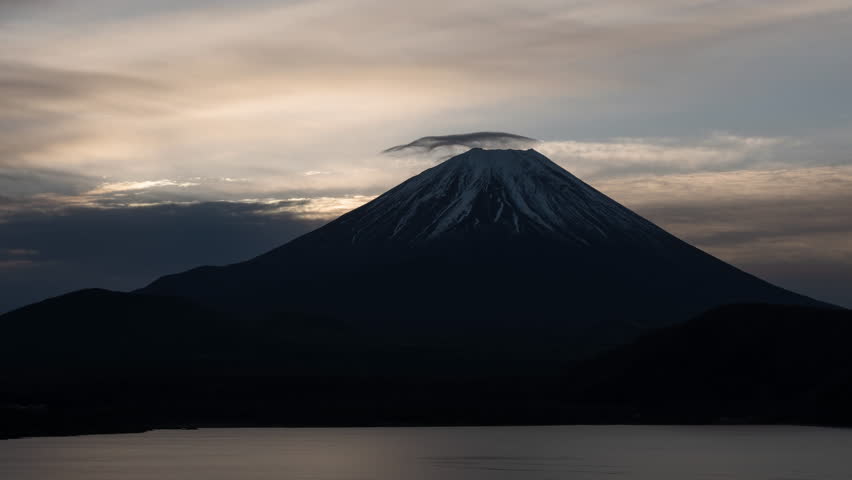 First Sunrise over Mt. Fuji and Lake Motosu (Timelapse, ZOOM OUT, new year concept)