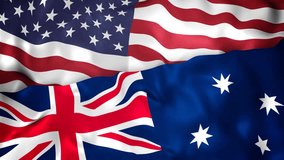 USA and Aussie Flags together. Representing US and Australian alliance, trade, friendship, other relations. Slow motion flowing animation. - Powered by Shutterstock - Get 15% off with code: PIKWIZARD15