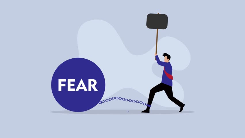 Businessman Smashed chained fear ball cartoon animation