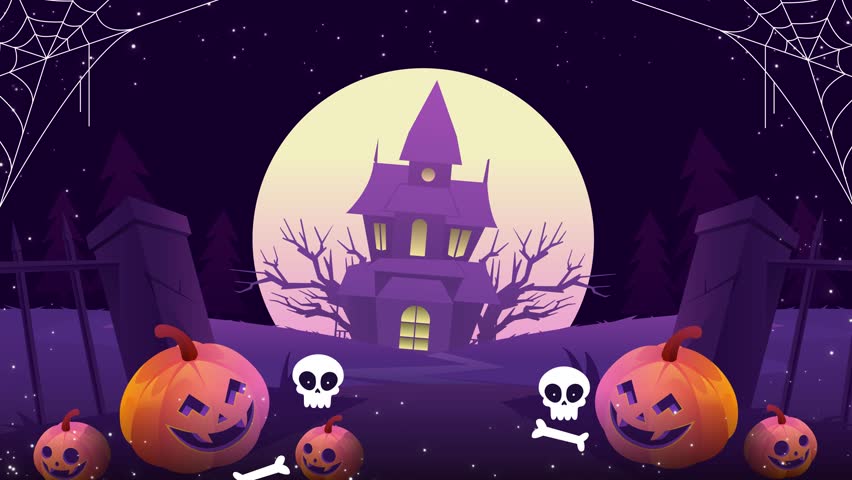 Halloween night with pumpkins and ghosts animation