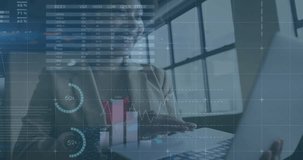 Animation of financial data processing over african american businesswoman in office. Global finance, business, connections, computing and data processing concept digitally generated video. - Powered by Shutterstock - Get 15% off with code: PIKWIZARD15