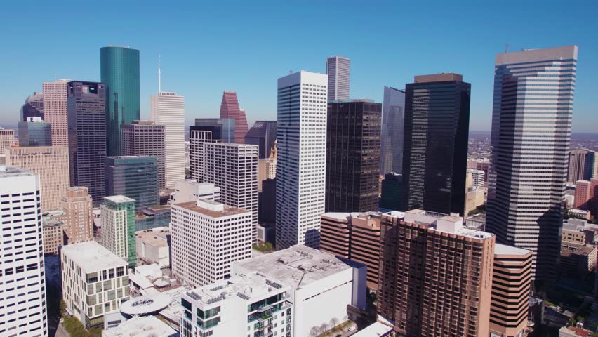 Downtown Houston Texas USA Skyscrapers and Towers, Establishing Drone Shot
