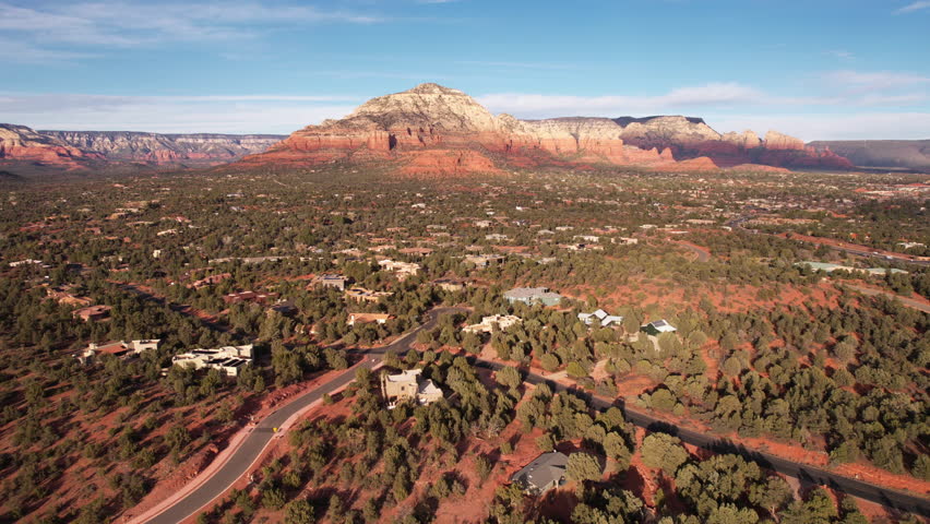 Sedona, Arizona USA, Aerial View With Dolly Zoom Effect, Homes and Landscape