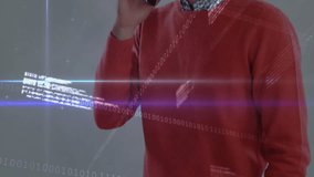 Talking on phone, man with beard over binary code and stock market data animation. Business, technology, finance, communication, analytics, trading - Powered by Shutterstock - Get 15% off with code: PIKWIZARD15