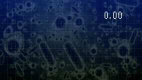 Financial graph animation over microscopic cells with 100.00 text on blue background. Finance, economy, investment, analysis, growth, biotechnology - Powered by Shutterstock - Get 15% off with code: PIKWIZARD15