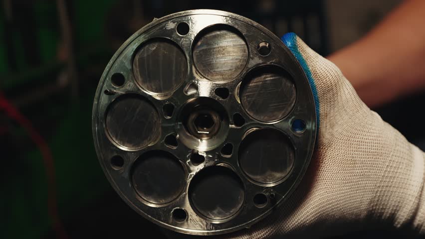 Car mechanic show the AC air conditioning compressor internal pistons moves