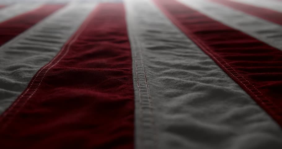 Panning across a brightly lit, red white and blue, US American flag. Background for Memorial Day, Veteran's Day, 4th of July, or other patriotic USA holiday.