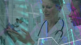 Discussing patient data, medical professionals with digital health data animation. Healthcare, technology, analysis - Powered by Shutterstock - Get 15% off with code: PIKWIZARD15