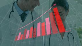 Rising bar chart animation over medical professionals reviewing patient information. Healthcare, growth, data, analysis, statistics, business - Powered by Shutterstock - Get 15% off with code: PIKWIZARD15