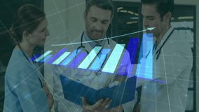 Medical professionals reviewing documents with bar chart animation over them. Healthcare, analysis, data, teamwork, consultation, research - Powered by Shutterstock - Get 15% off with code: PIKWIZARD15