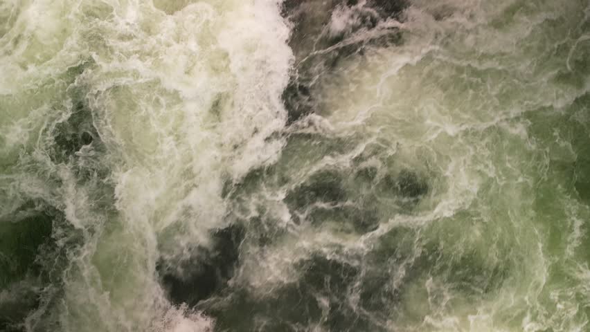 Top down aerial above white water rapids in Hells Canyon on Snake River on Oregon Idaho border