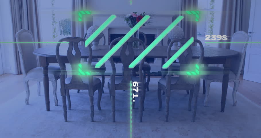 Scanning dining room with table and chairs, showing interior design details. furniture, decor, home, lifestyle, modern, luxury