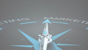 Compass needle pointing to Marketing text animation over digital interface. Strategy, direction, guidance, business, analytics, innovation - Powered by Shutterstock - Get 15% off with code: PIKWIZARD15