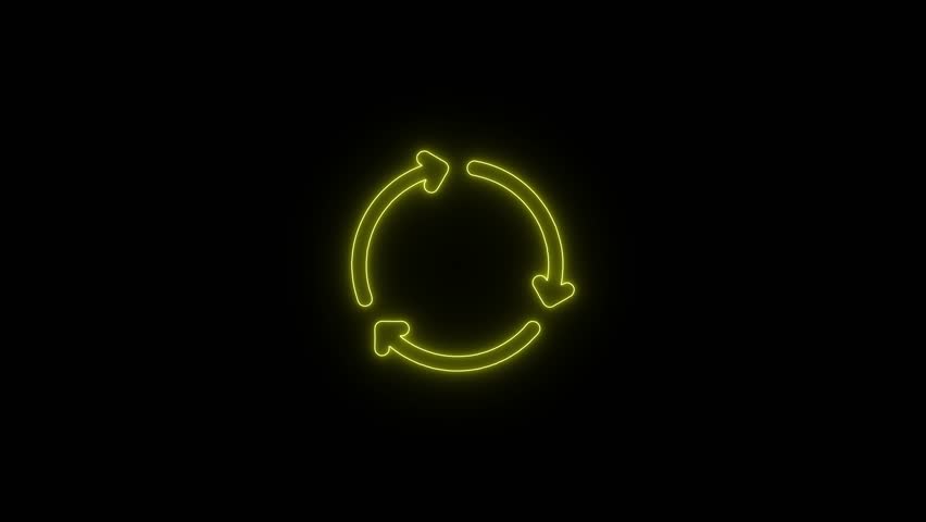 Neon circle arrows. Circular process, rotate infographic element. simple round circle recycle bin icon animation. Animation cyan recycle bin symbol on 