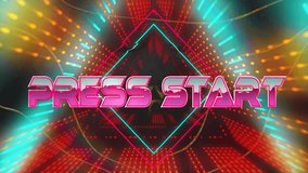 Press Start text animation over neon geometric shapes and colorful lights. Retro, gaming, vibrant, illuminated, 80s, technology - Powered by Shutterstock - Get 15% off with code: PIKWIZARD15