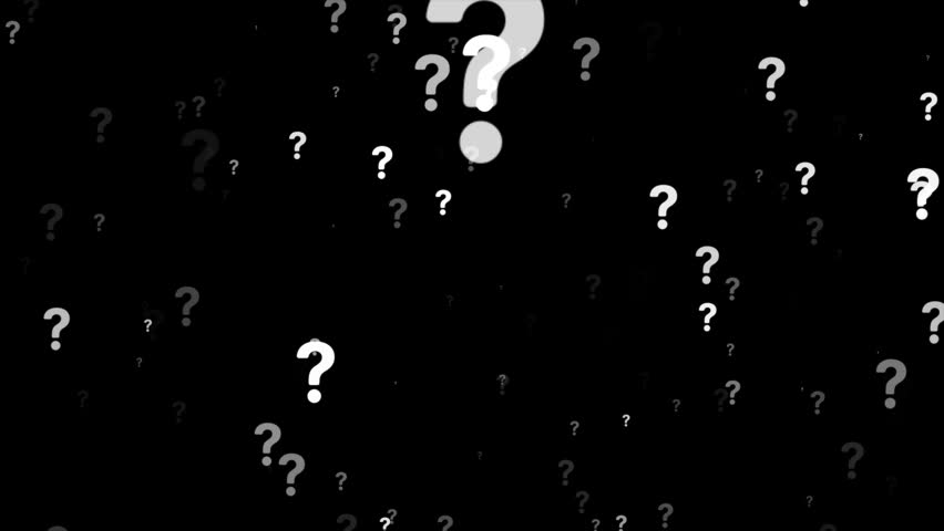 Question Mark icon flying overlay isolated on black background. Seamless loop