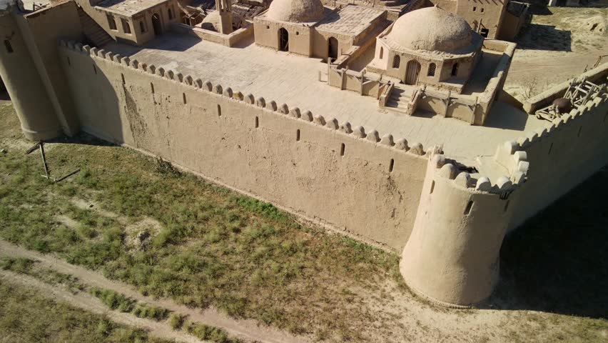 The lost city of nomads on the Ili River, near Almaty, Clay City, scenery for a feature film. A tourist spot on the river Or from a height.
