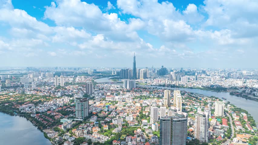Panoramic view of Saigon, Vietnam from above at Ho Chi Minh City