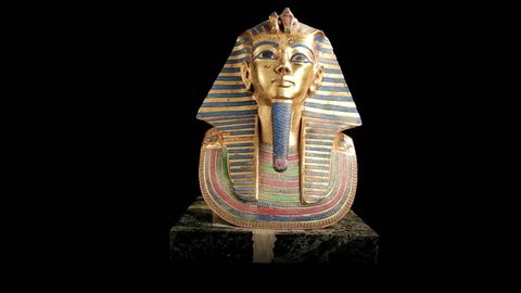 King Tut Sarcophagus rotating over black background - looping video
