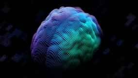 3D digital bright human brain rotates on black background. Abstract concept of artificial intelligence, deep learning or magnetic resonance imaging (MRI) diagnostics. 4K looped video of CT brain scan - Powered by Shutterstock - Get 15% off with code: PIKWIZARD15