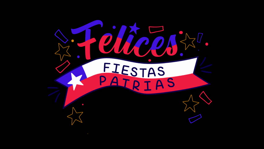 Set of Fiestas Patrias Chile Lettering Celebration letters and chilean flag graphic