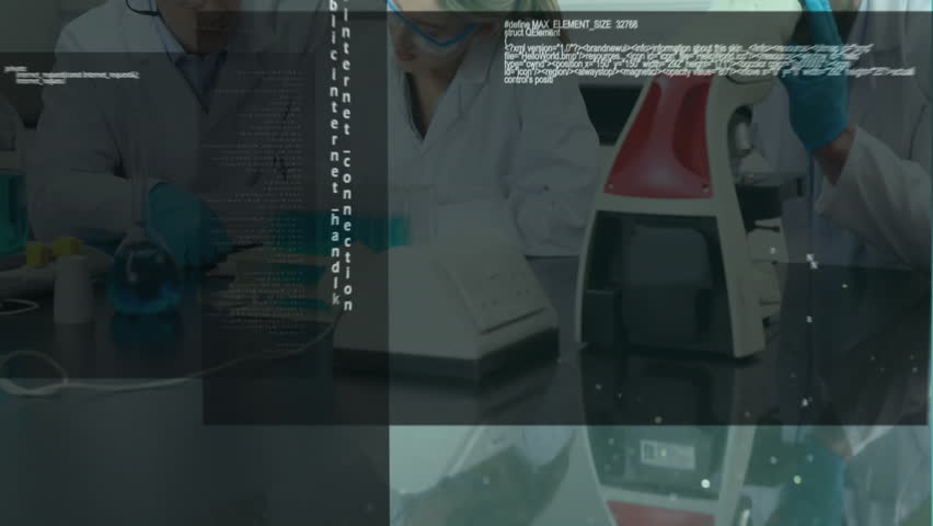 Animation of data processing over diverse scientists working in lab. Global science, computing and digital interface concept digitally generated video. - Powered by Shutterstock - Get 15% off with code: PIKWIZARD15
