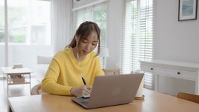 Future of workforce work hybrid anywhere workplace for Gen Z AI tech talent. Young adult asia people sit video call talk learn online telework or study MBA class at home happy smile digital nomad job. - Powered by Shutterstock - Get 15% off with code: PIKWIZARD15