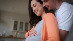 Artificial insemination medicine clinic gynecology insurance health happy couple man woman girl guy female male future parents family hugging stroking belly pregnant enjoy pregnancy smiling laughing - Powered by Shutterstock - Get 15% off with code: PIKWIZARD15