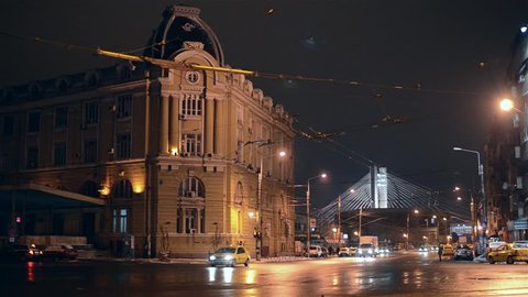 BUCHAREST, ROMANIA : Night traffic in city. North Station and Basarab Overpass
