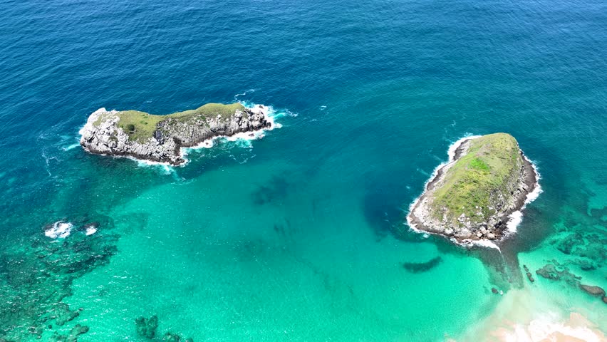 Lion Beach At Fernando De Noronha Pernambuco Brazil. Stunning Tropical Coastline Beach Scene Viewed From Above. Deserted Skyline Heaven Vibrant. Deserted Sea. Fernando de Noronha Pernambuco.