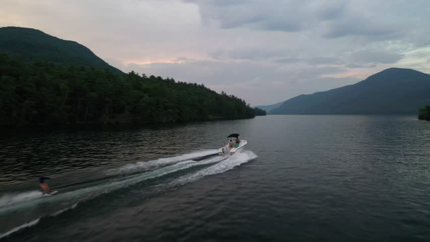 Drone Video of Wakeboarding Boat on Lake George, New York